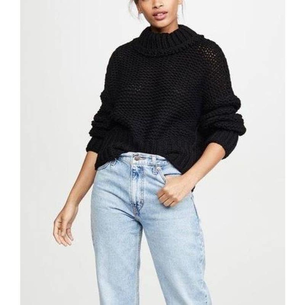 Free People Long Sleeve Mock Neck Knit Pullover Sweater Black Size XS NWOT